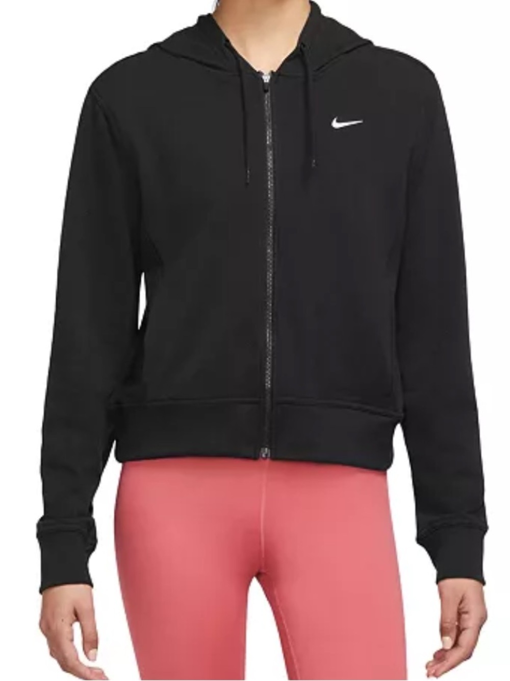 NWT Nike Women’s Dri-Fit Nike One French Terry Full-Zip Hoodie in Blavk Size S